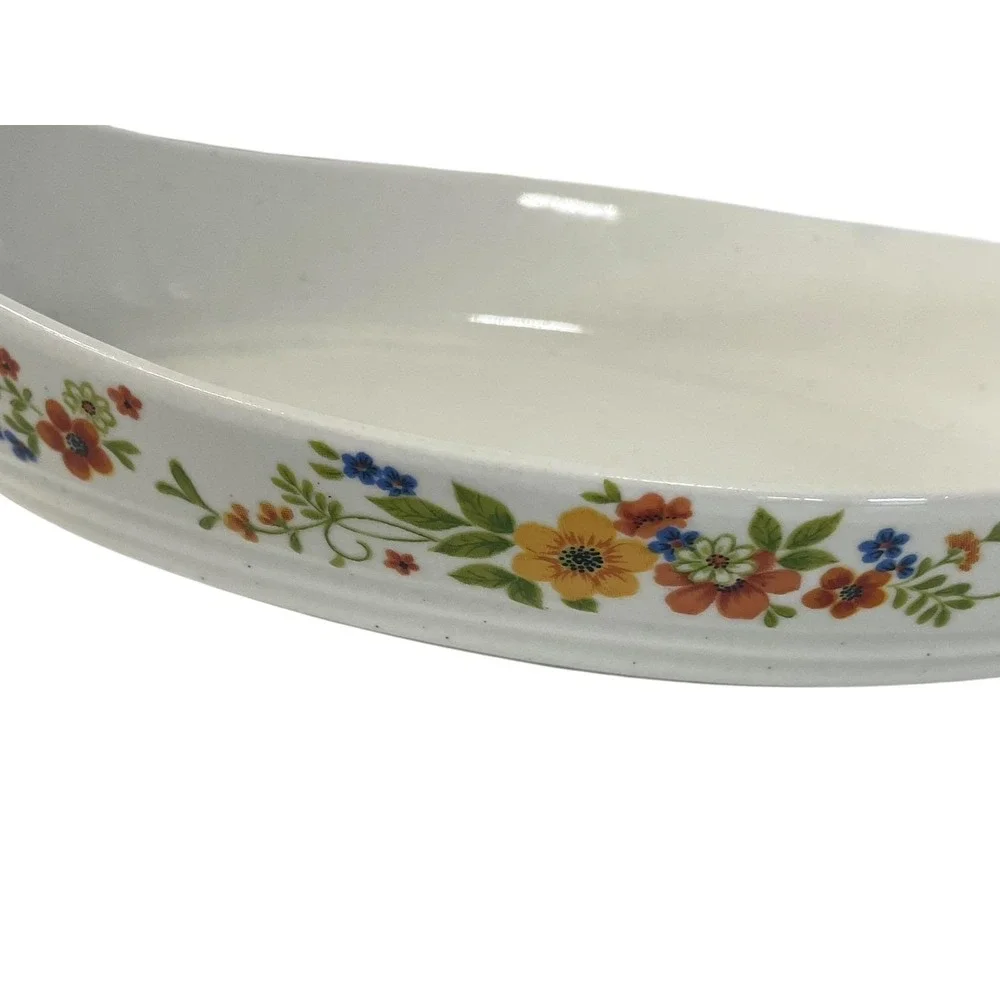 Vintage Sweet Flowers Bake Serve'n Store Stoneware Casserole Dishes Set of 2